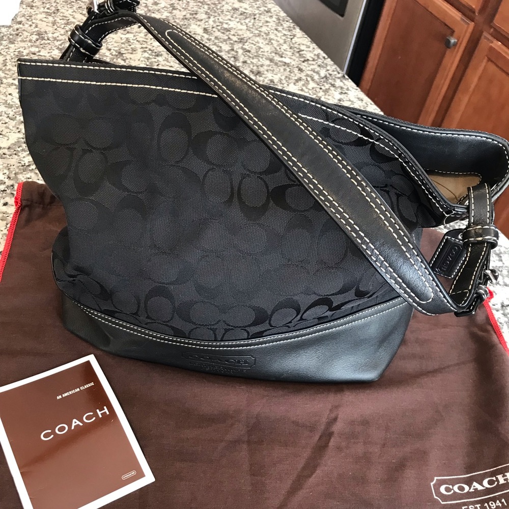 Coach black signature shoulder tote